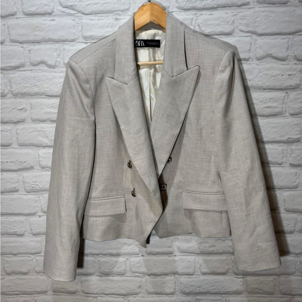 Zara Women's Light Gray Double-Breasted Blazer